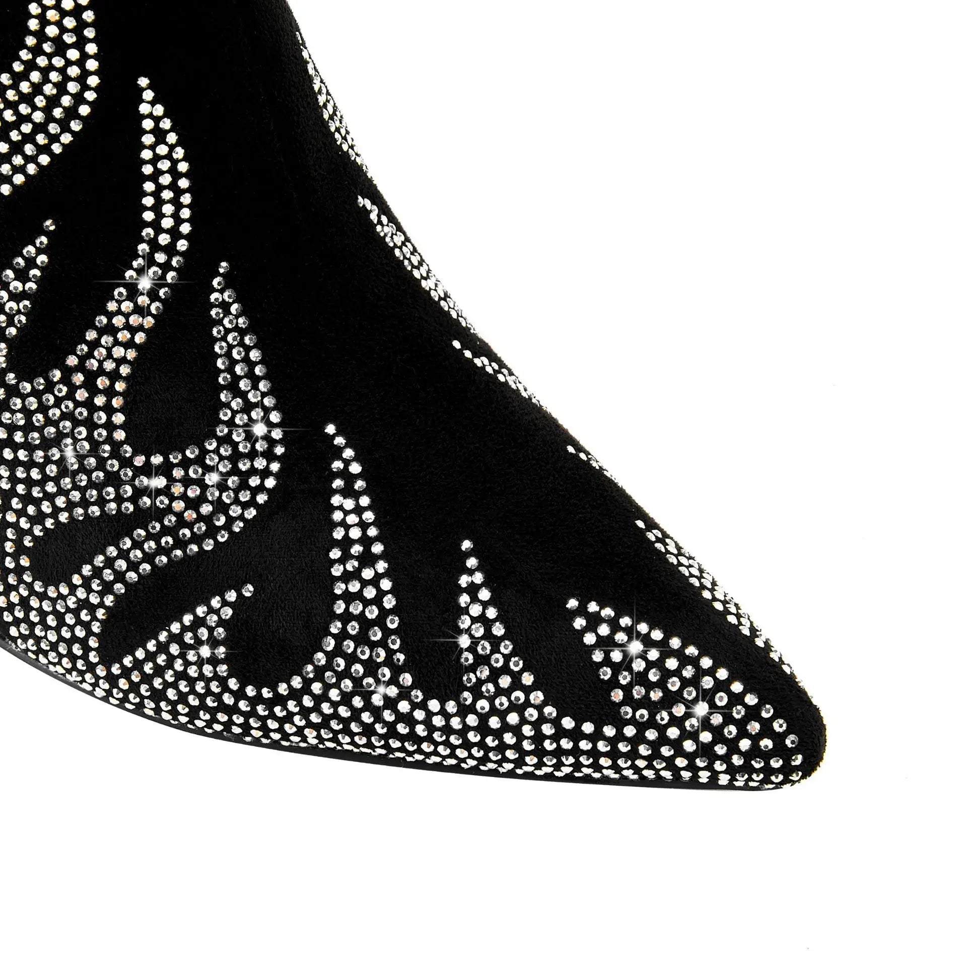 European And American Style Tiger Tooth Profiled Heel Skinny Stretch Boots Rhinestone Flame Dropshipman