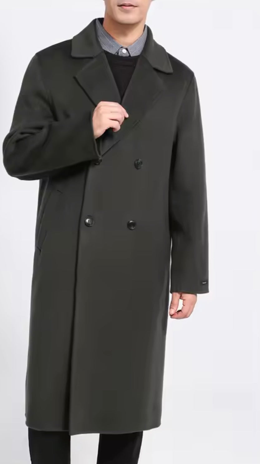 Men's 100% Cashmere Coat]Long Double Sided Overcoat]Classic Double Breasted Winter Trench Jacket]Formal Luxury Outerwear