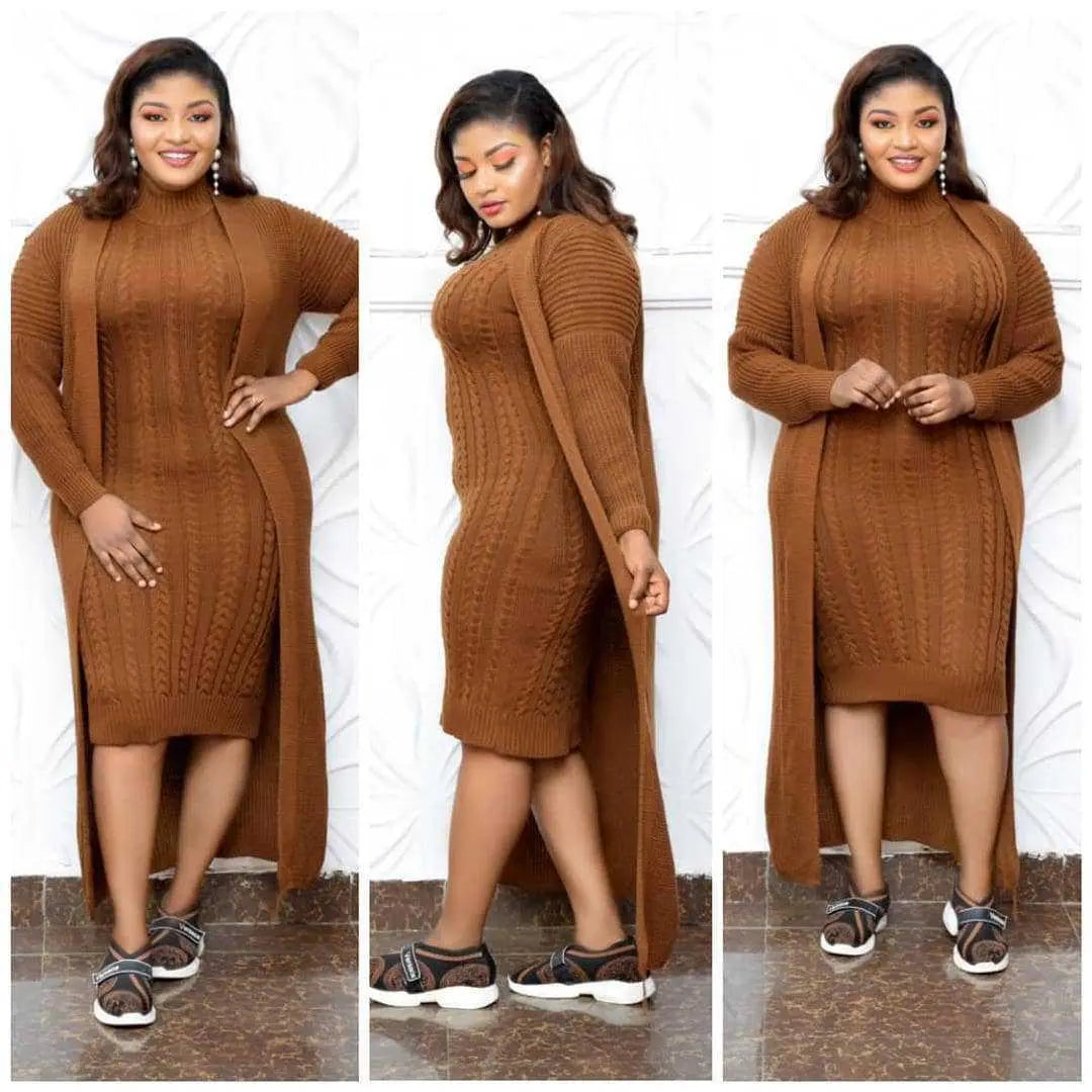 Women Big Size Knitted Dress Long Coat Two Piece Suit Cjdropshipping