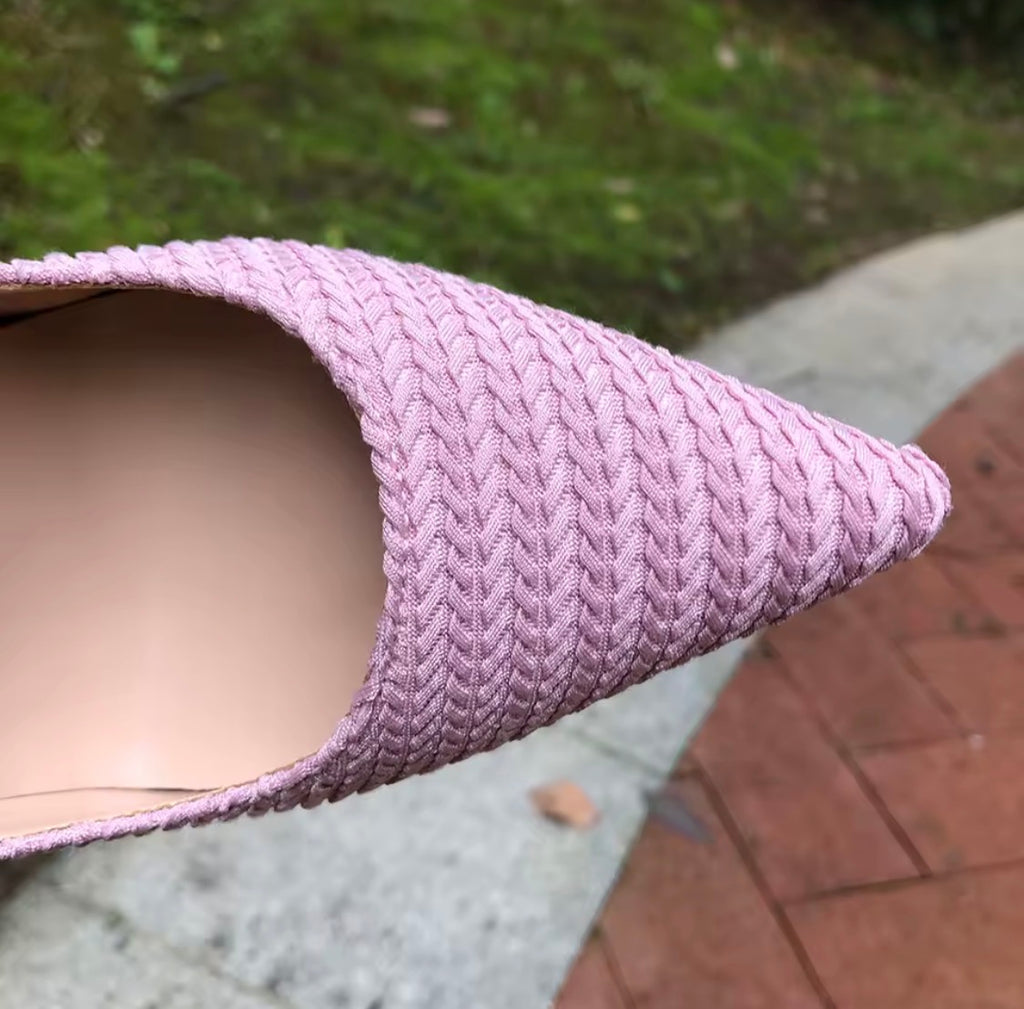 Pink Woven Fabric High Heels, Pointed Toe Stiletto Pumps, Textured Pink Dress Shoes, Chic Women's Party Heels, Elegant Spring Summer Shoes
