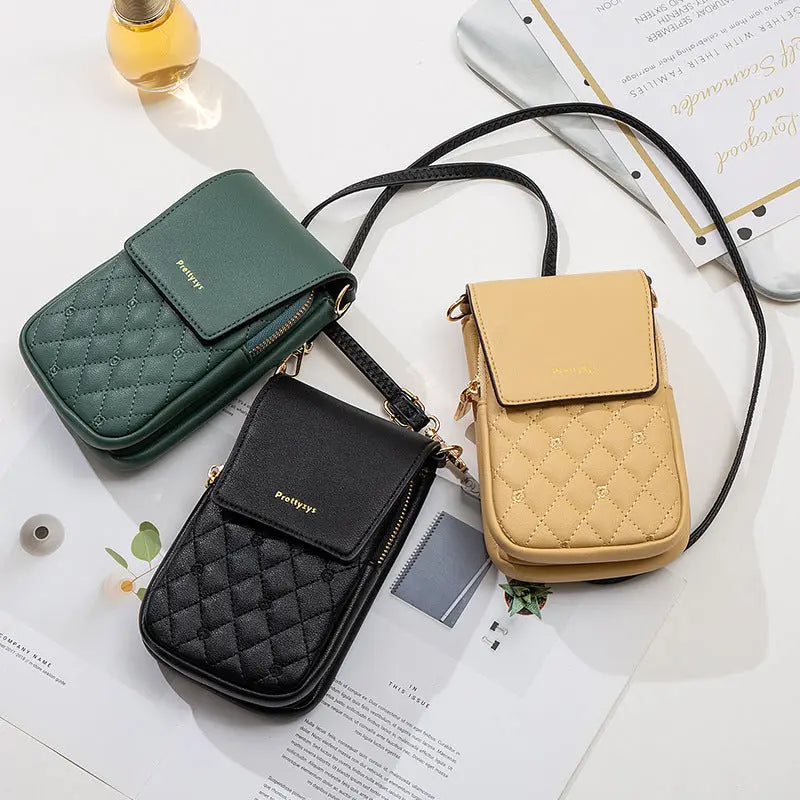 Plaid Sewing Design Mobile Phone Bags For Women Simple Buckle Multifunctional Crossbody Shoulder Bag Dropshipman