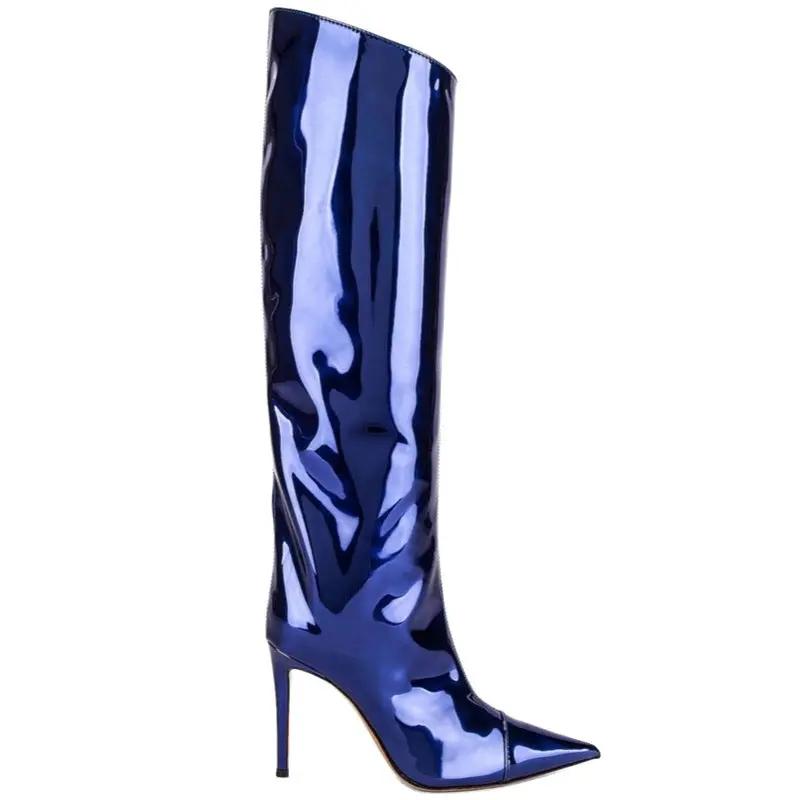 Women's High Heel Pointed Toe Symphony Patent Leather Knee Boots Cjdropshipping