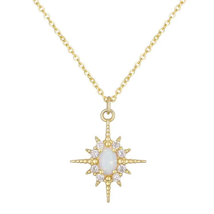 S925 Sterling Silver Plated 14k Gold Inlaid Opal Sun Necklace Women JNi3 shop