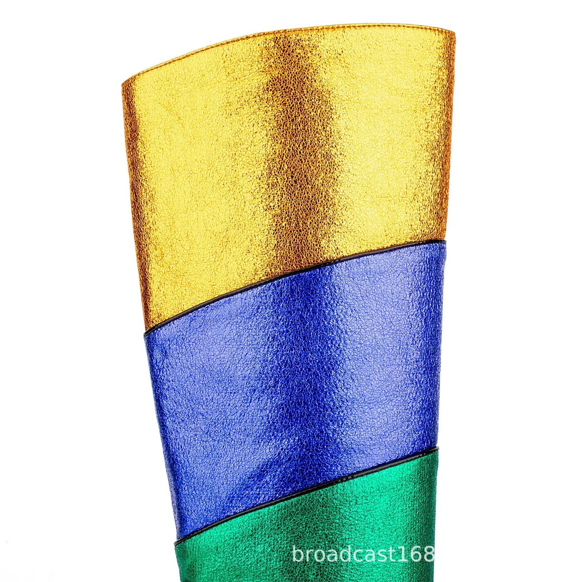 Tribal Card Metal Rainbow Color-blocking Pointed Chunky Heel Middle Boots Dropshipman