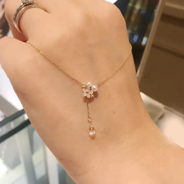 Sterling silver 925 plating K gold white shell pearl diamond crystal pendant necklace clavicle chain Cjdropshipping