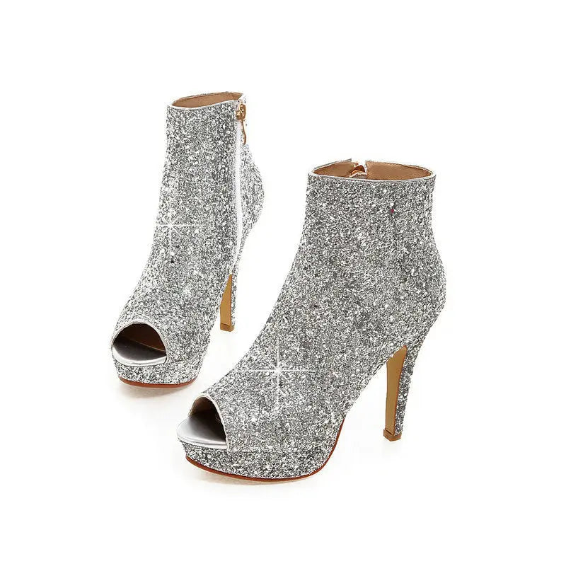 Sequined cloth fish mouth high heels Cjdropshipping