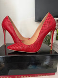 Red Snake print pumps