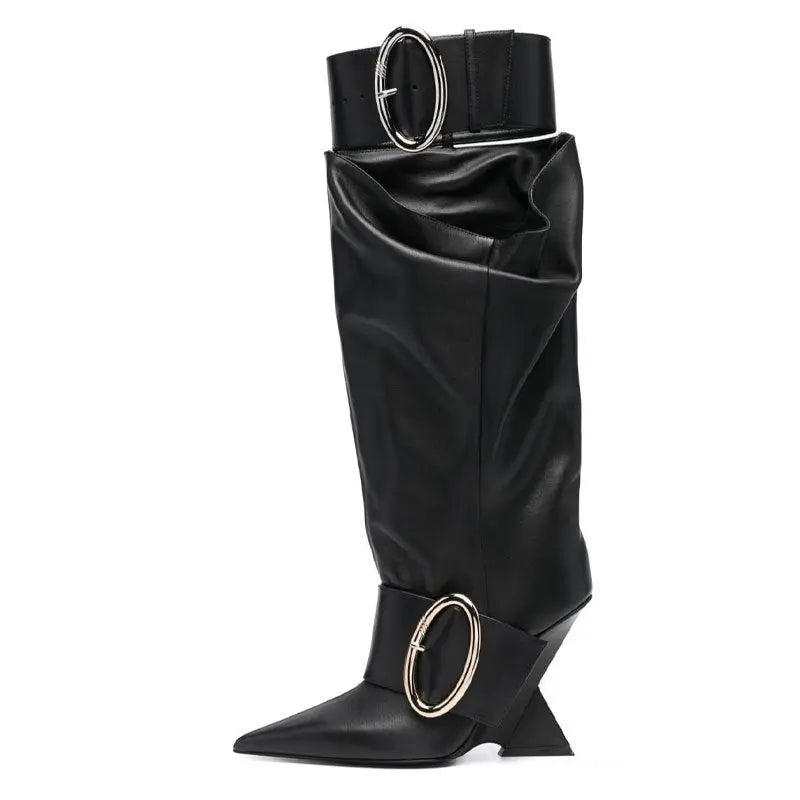 High-profile Wedge Sleeve Pointed Slip-on Strap Large Fastener Boots JNi3 shop
