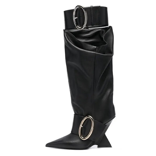High-profile Wedge Sleeve Pointed Slip-on Strap Large Fastener Boots JNi3 shop