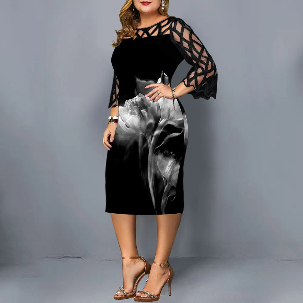 Women's plus size rose print dress Cjdropshipping