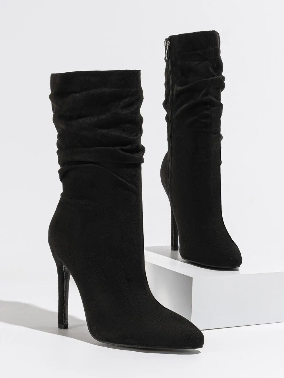 New Style Natural Wrinkle Stiletto Pointed Toe Fashion All-match Street Middle Boots Cjdropshipping