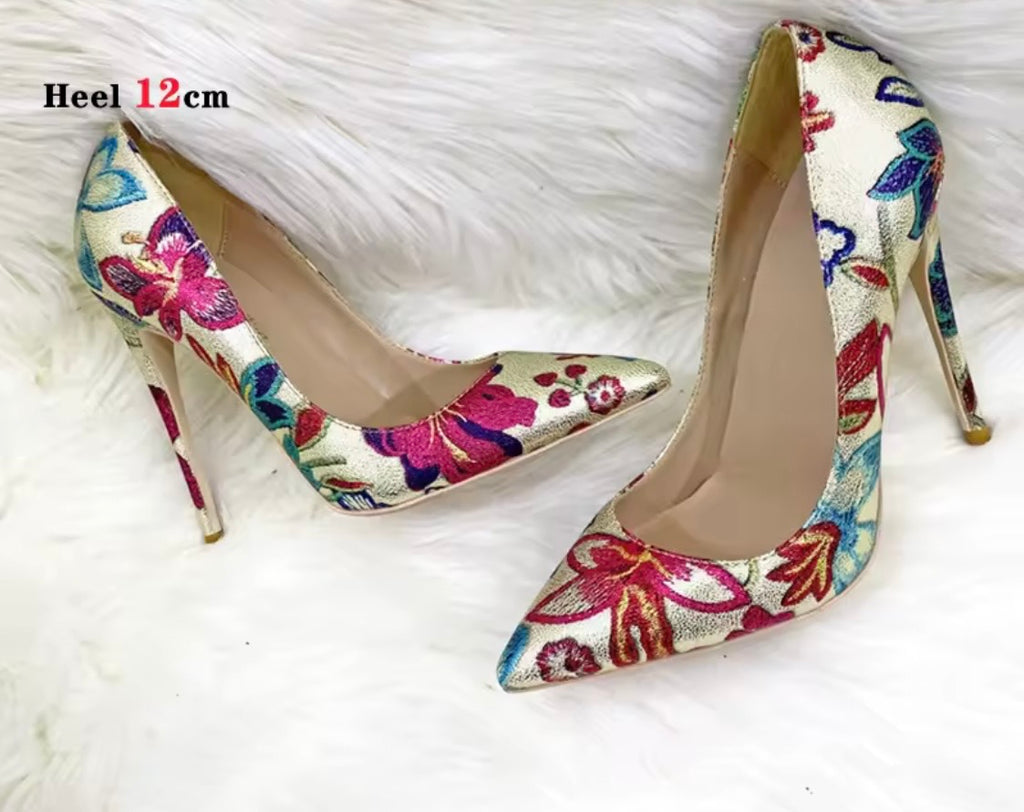 Floral Embroidered Heels and Crystal Clutch Set | Wedding Shoes Matching Bag | Bridal Evening Party Pumps | Luxury Formal Occasion Set