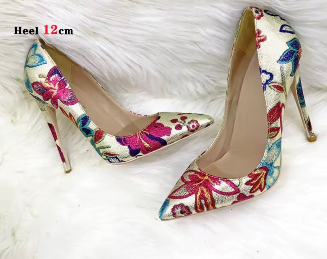 Floral Embroidered Heels and Crystal Clutch Set | Wedding Shoes Matching Bag | Bridal Evening Party Pumps | Luxury Formal Occasion Set