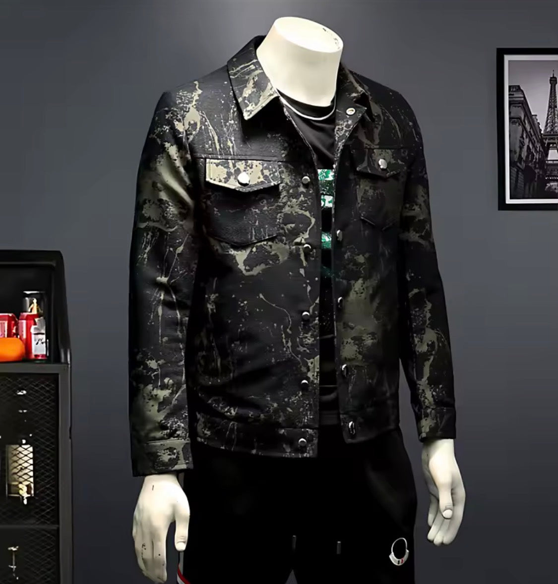 Men's Floral Jacquard Button-Up Casual Jacket with Pocket Details | Stylish Modern Statement Outerwear