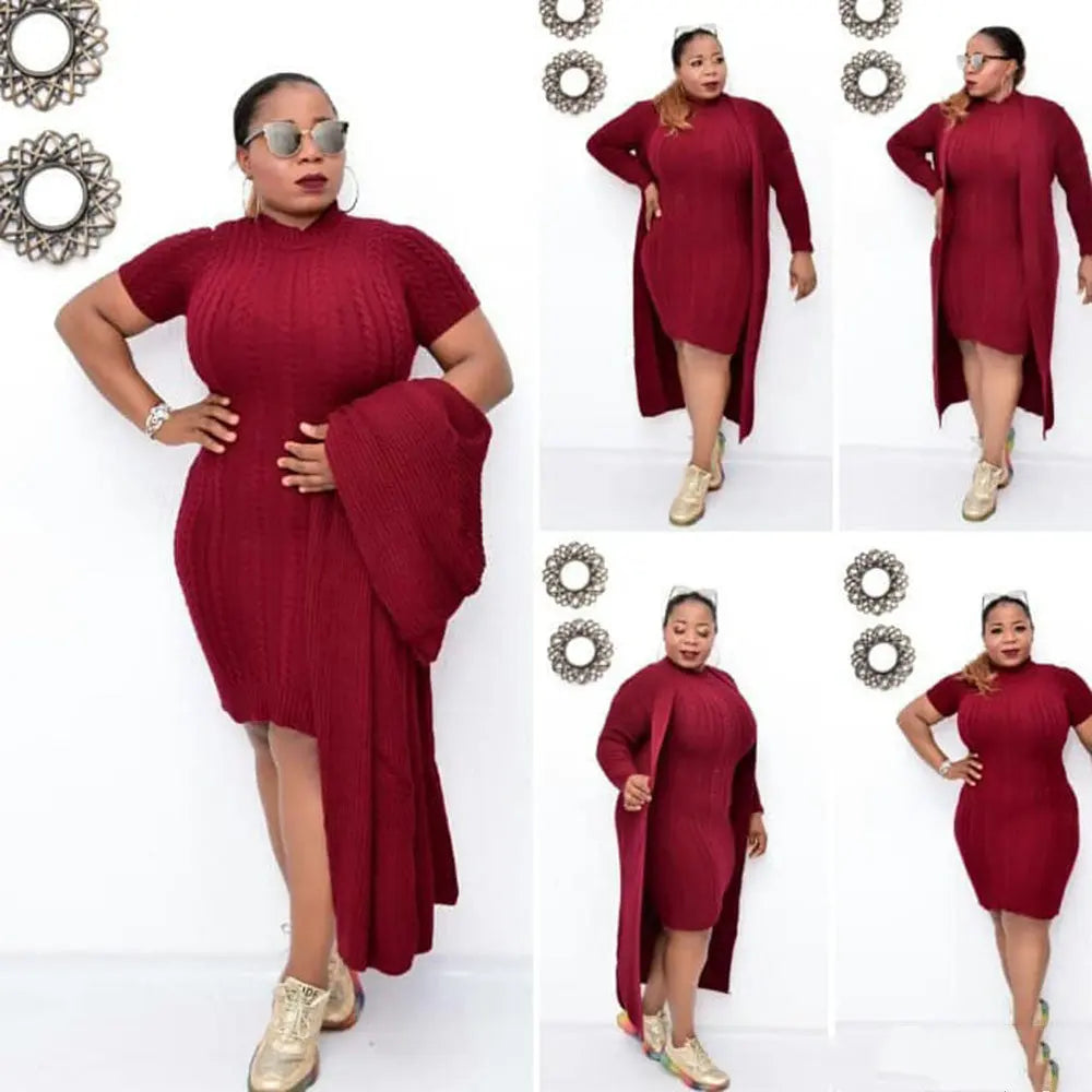 Women Big Size Knitted Dress Long Coat Two Piece Suit Cjdropshipping