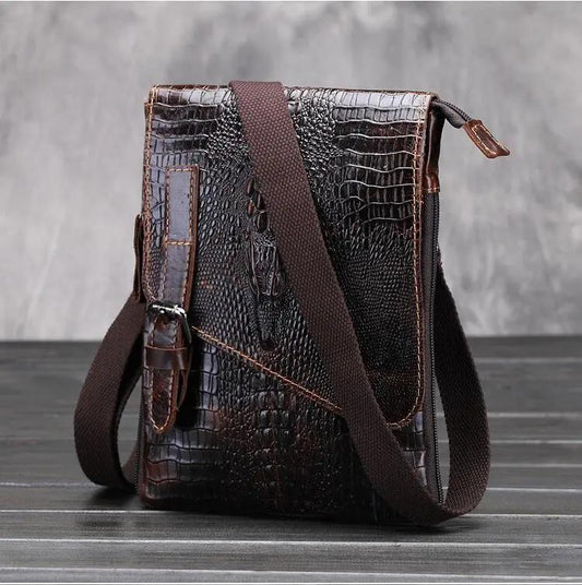 VINTAGE ALLIGATOR SKIN PATTERN GENUINE LEATHER MESSENGER BAG Cjdropshipping