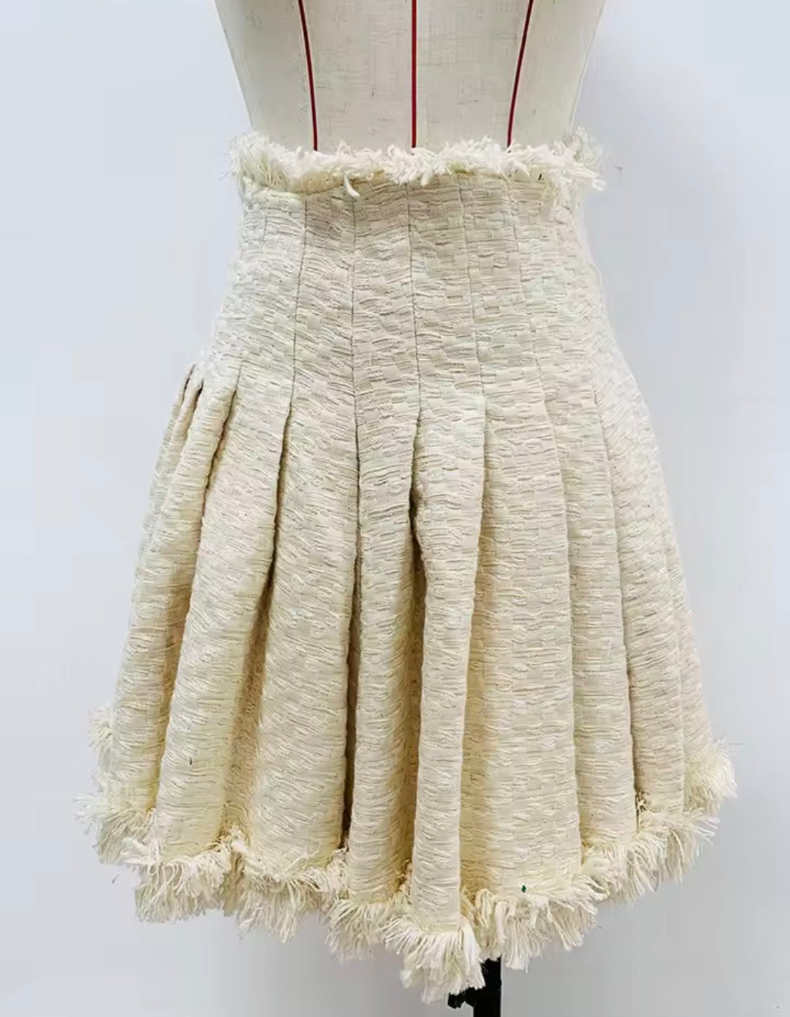 Cream Tweed 2 Piece Set | Fringe Cropped Tweed Jacket & Pleated Mini Skirt | Old Money Aesthetic Outfit | Parisian Chic Matching Set