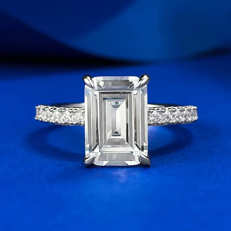 S925 Silver High Carbon Rhinestone Ring Rectangular - JNi3 shop