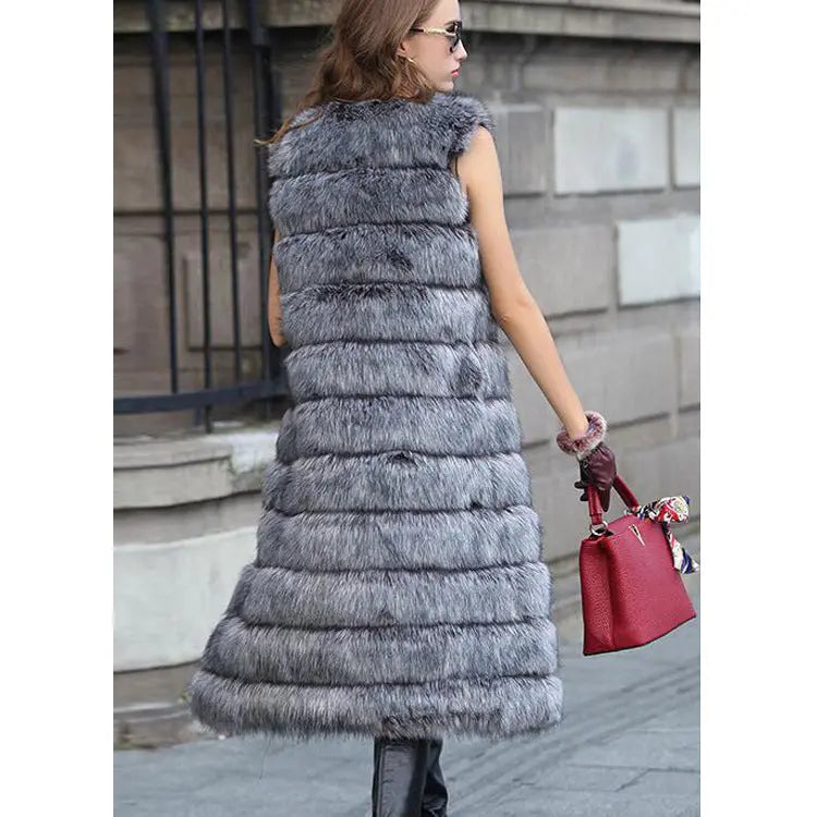 Ladies Faux Fox Fur Vest Slim Jacket JNi3 shop