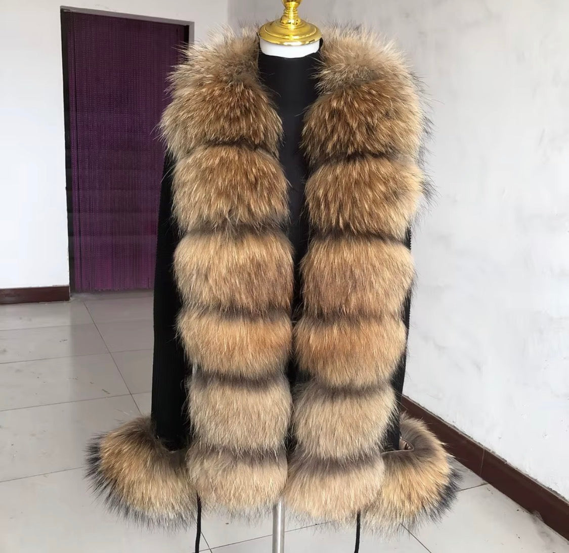 Luxury Real Fox Fur Cardigan with Sleeves & Cuffs | Handcrafted Knit Wool Blend Sweater with Genuine Fox Fur Trim