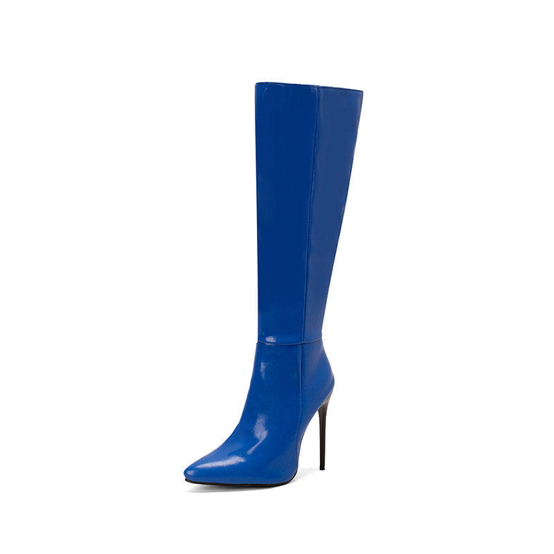 Autumn And Winter New Women Pointed Toe Stiletto Heel Side Zipper Below The Knee Boots
