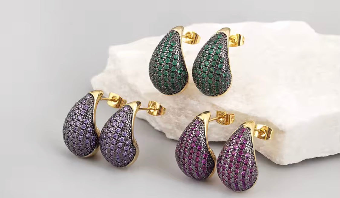 Gold Teardrop Cubic Zirconia Stud Earrings | Pave Cz Waterdrop Statement Earrings | Elegant Geometric Teardrop Jewelry for Women | Gift for Her