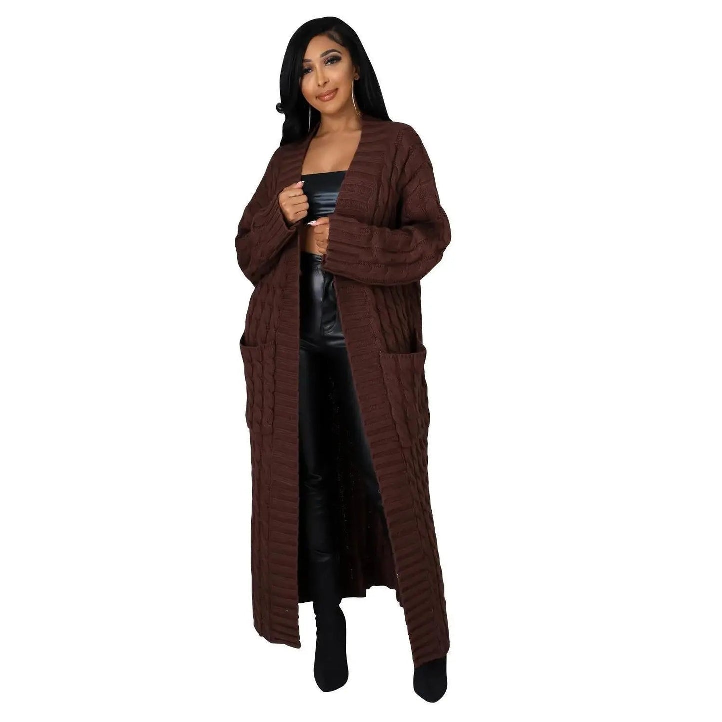 Lazy Pocket Long Twist Sweater Coat null