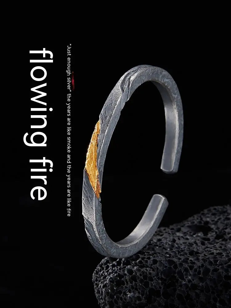 Bracelet Men's Pure Silver Personalized Retro Set In 24K Gold JNi3 shop