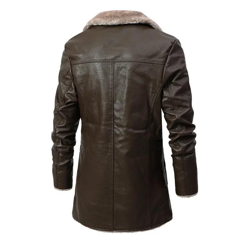 Plush Lapel Leather Jacket Winter Warm Fleece Single-breasted Coat For Men Long Clothing Cjdropshipping