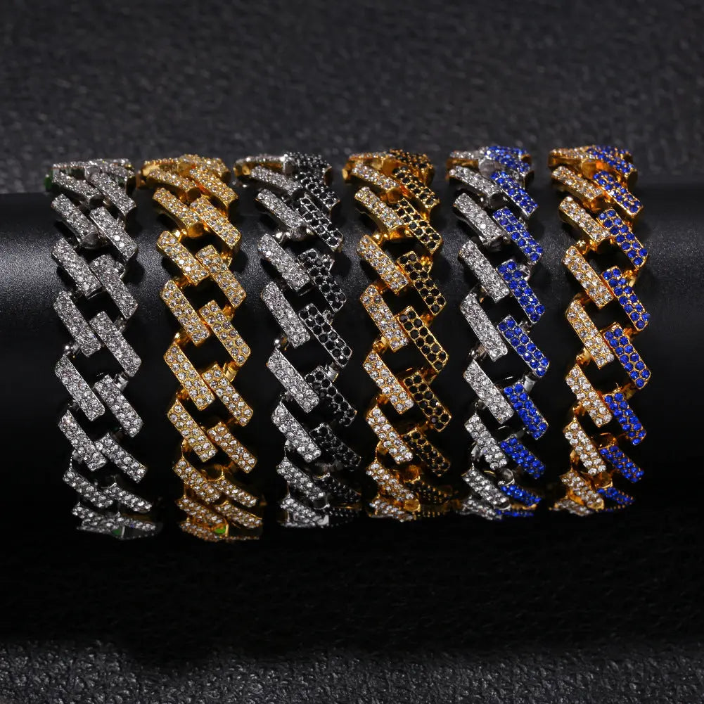 Cuban Chain Gold Full Diamond Bar Men's Bracelet JNi3 shop