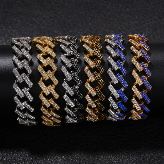 Cuban Chain Gold Full Diamond Bar Men's Bracelet JNi3 shop