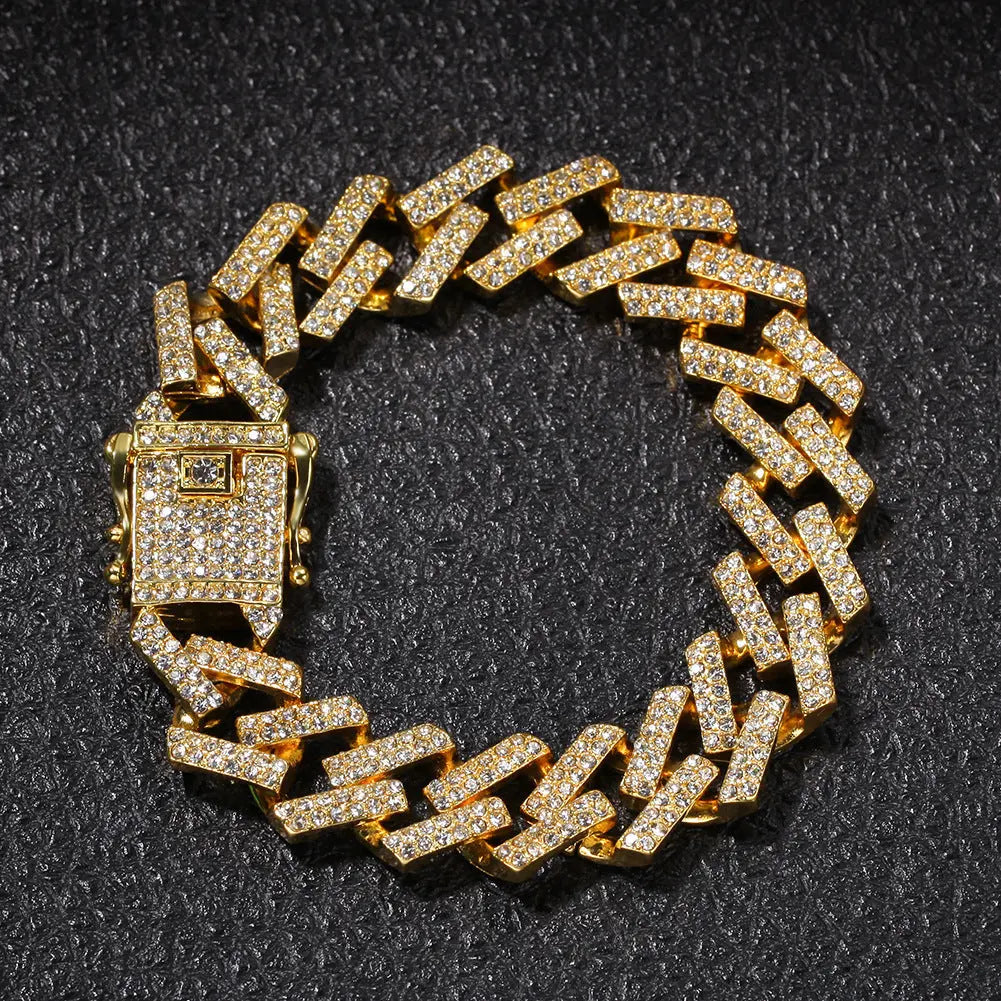 Cuban Chain Gold Full Diamond Bar Men's Bracelet JNi3 shop