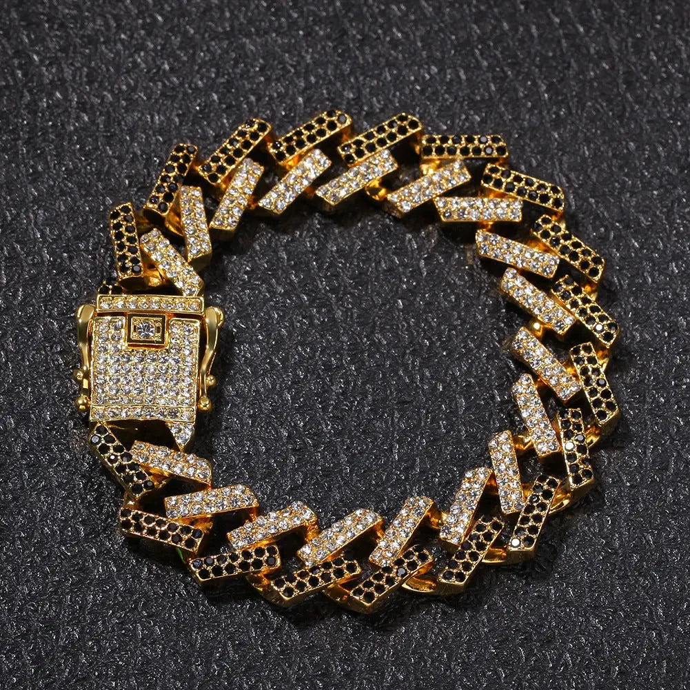 Cuban Chain Gold Full Diamond Bar Men's Bracelet JNi3 shop