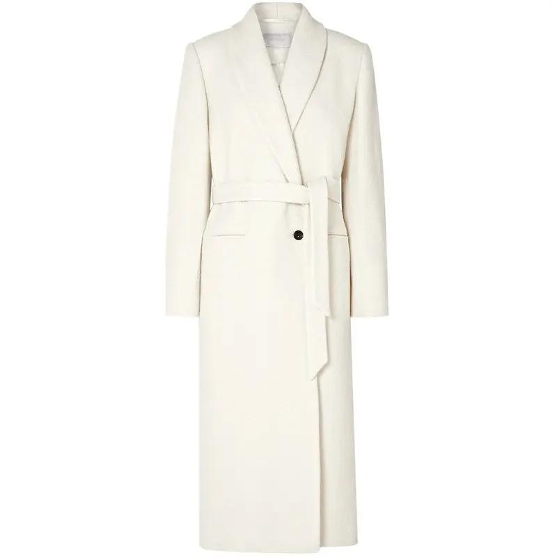 Lace-Up Slim One-Button Green Fruit Collar Coat Ladies Long Coat JNi3 shop