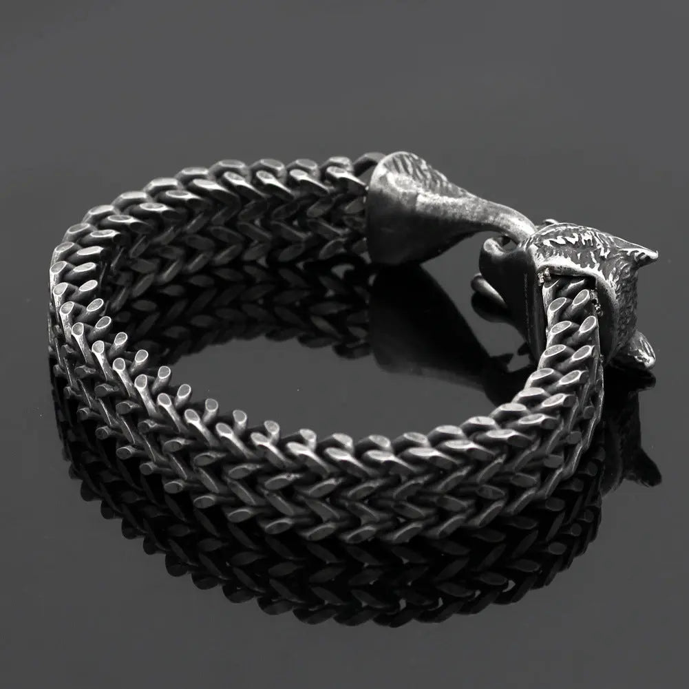 Bracelet Men Stainless Steel Vintage Black Wolf Head Cuban Chain Hand Wristband Male Fashion Jewelry Wholesale Accessories Gifts - JNi3 shop