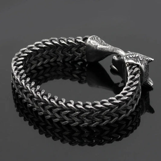 Bracelet Men Stainless Steel Vintage Black Wolf Head Cuban Chain Hand Wristband Male Fashion Jewelry Wholesale Accessories Gifts - JNi3 shop