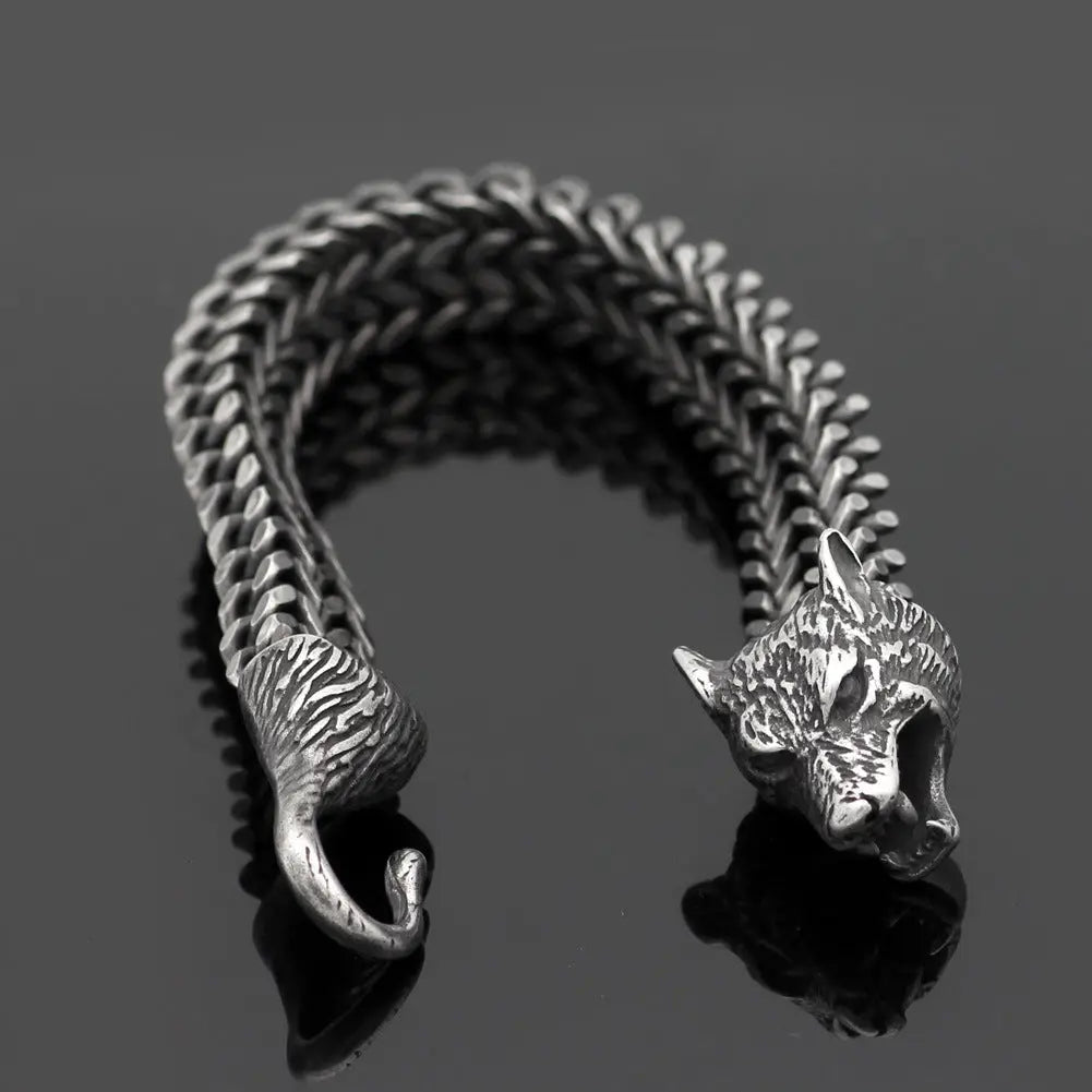 Bracelet Men Stainless Steel Vintage Black Wolf Head Cuban Chain Hand Wristband Male Fashion Jewelry Wholesale Accessories Gifts - JNi3 shop