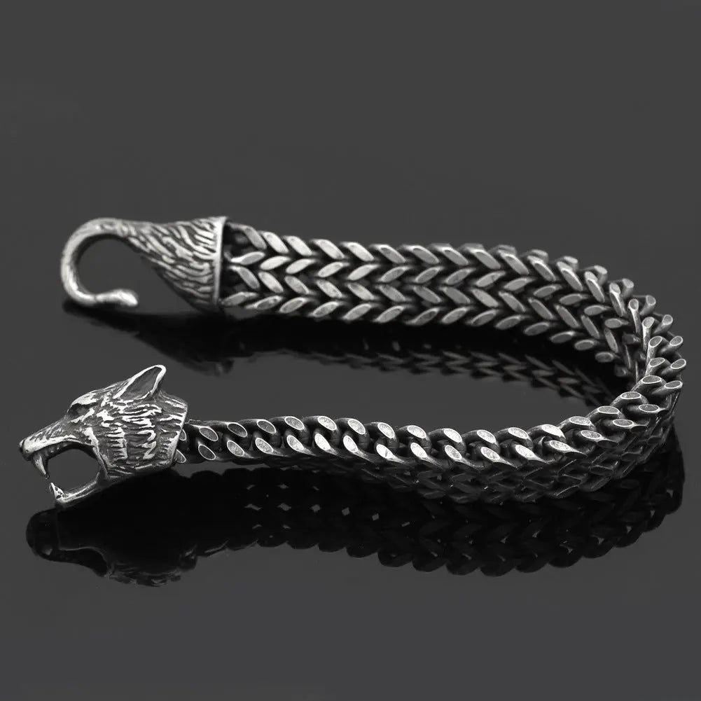 Bracelet Men Stainless Steel Vintage Black Wolf Head Cuban Chain Hand Wristband Male Fashion Jewelry Wholesale Accessories Gifts - JNi3 shop