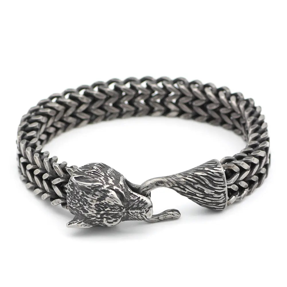 Bracelet Men Stainless Steel Vintage Black Wolf Head Cuban Chain Hand Wristband Male Fashion Jewelry Wholesale Accessories Gifts - JNi3 shop