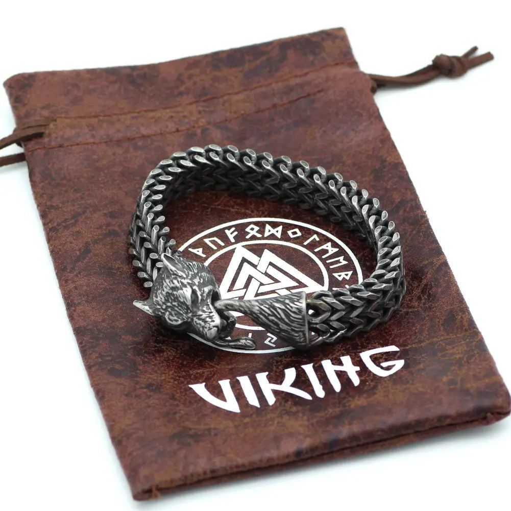 Bracelet Men Stainless Steel Vintage Black Wolf Head Cuban Chain Hand Wristband Male Fashion Jewelry Wholesale Accessories Gifts - JNi3 shop