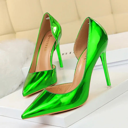 Metallic High Heels Stiletto High Heel Side Hollow Sexy Nightclub Women's Singles Shoes Cjdropshipping