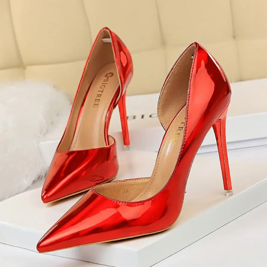 Metallic High Heels Stiletto High Heel Side Hollow Sexy Nightclub Women's Singles Shoes Cjdropshipping
