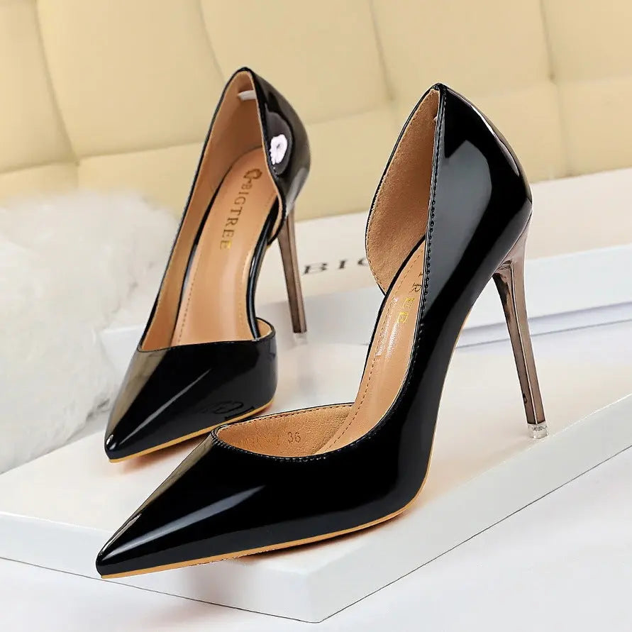 Metallic High Heels Stiletto High Heel Side Hollow Sexy Nightclub Women's Singles Shoes Cjdropshipping