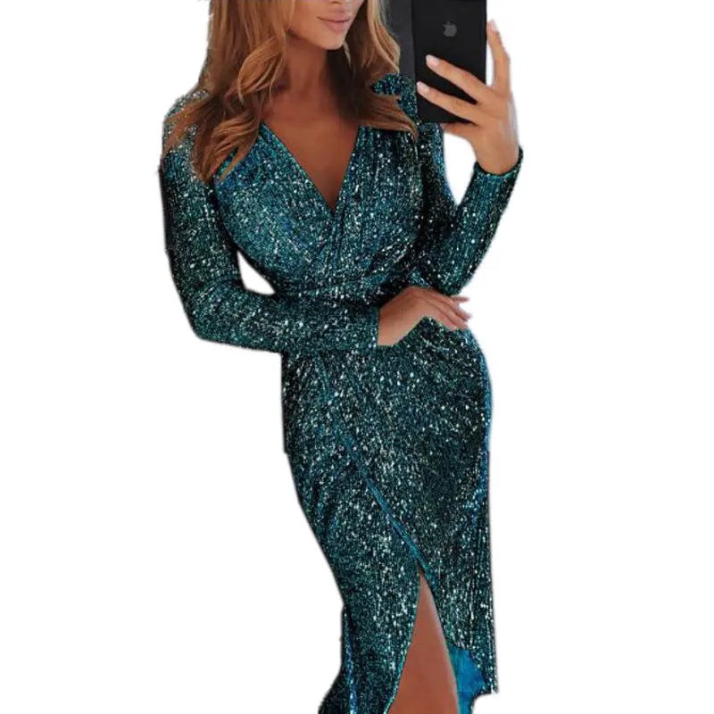 Women Clothes Bodycon Dresses New Ladies Bronzing Long-sleeved Cjdropshipping