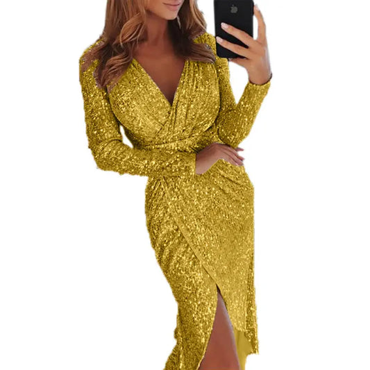 Women Clothes Bodycon Dresses New Ladies Bronzing Long-sleeved Cjdropshipping