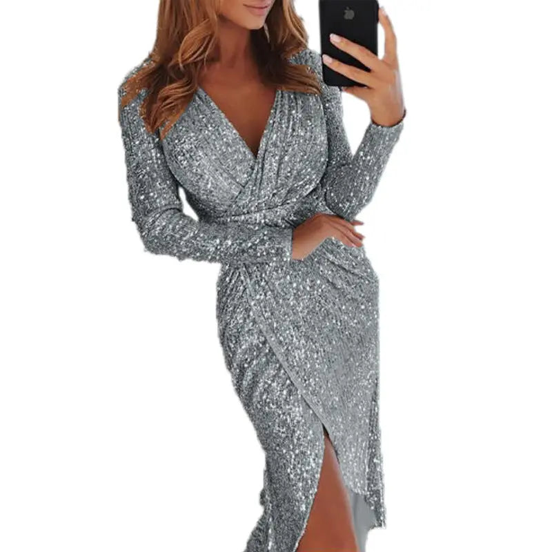 Women Clothes Bodycon Dresses New Ladies Bronzing Long-sleeved Cjdropshipping