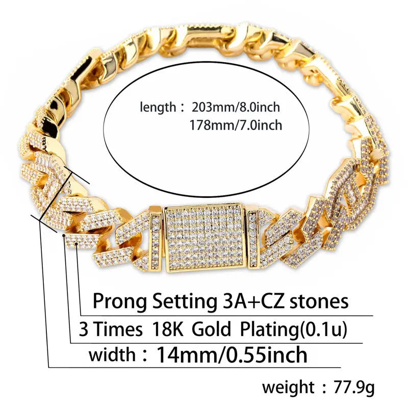 Full Zircon Hip Hop Cuban Chain Bracelet JNi3 shop