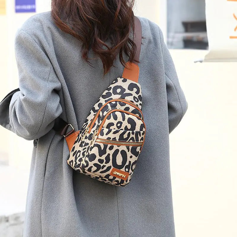 Leopard Print Sling Chest Bag With Headphone Jack Crossbody Backpack Shoulder Bag Women JNi3 shop
