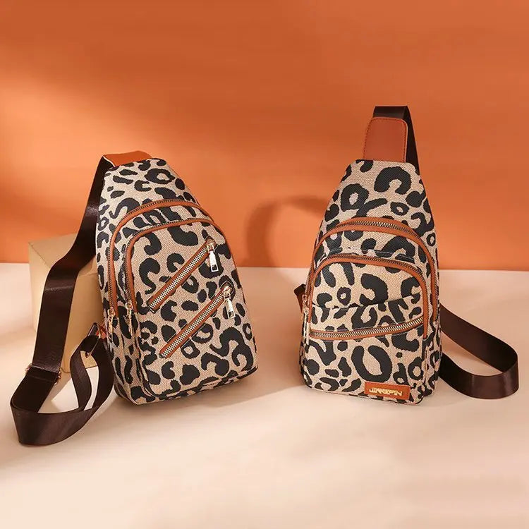 Leopard Print Sling Chest Bag With Headphone Jack Crossbody Backpack Shoulder Bag Women JNi3 shop