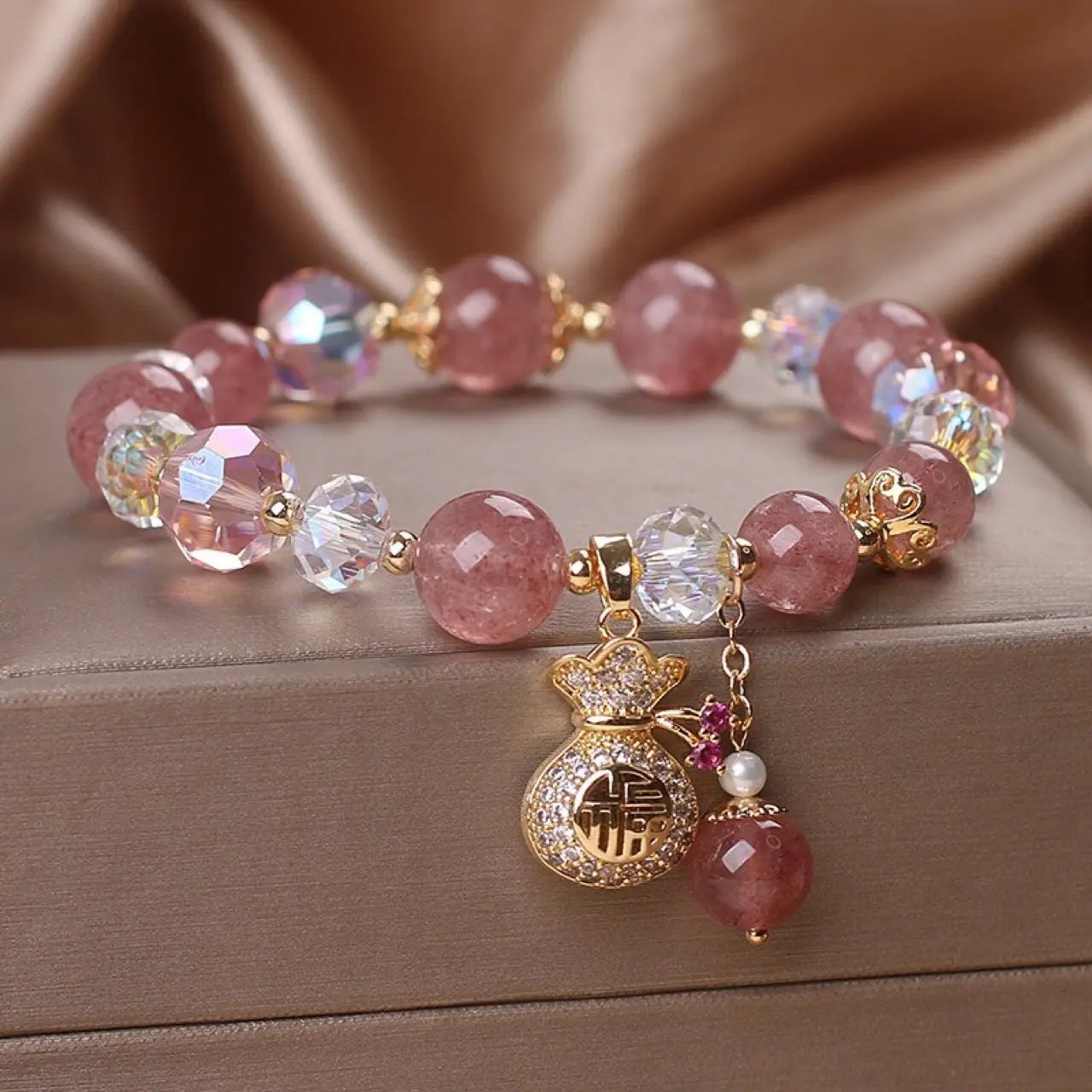 Women's Diamond Purse Natural Strawberry Quartz Bracelet Cjdropshipping